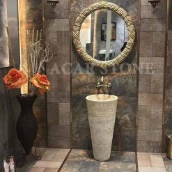 Eskitme Traverten Dikey Lavabo Modelleri Çeşitleri