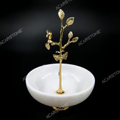 White Marble Butterfly Branched Sugar Bowl 15x15.20 cm